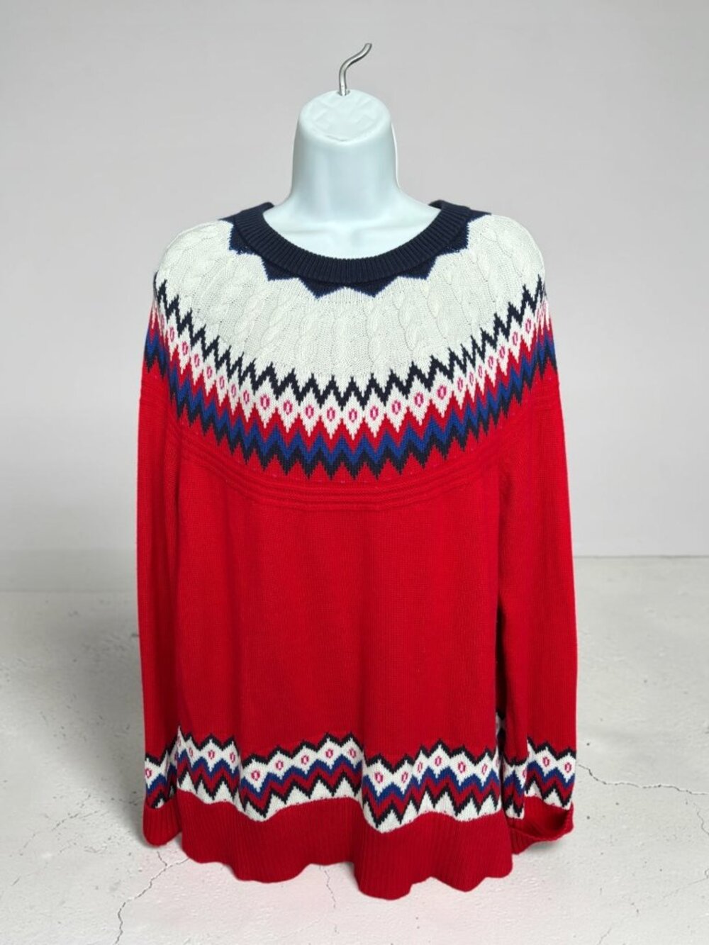 Charter Club Red Fair Isle Sweater Womens L Cotton Blend Crewneck